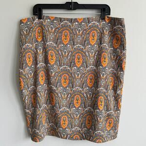 Ann Taylor Factory Orange Paisley Medallion Straight Skirt Career 18 NWT